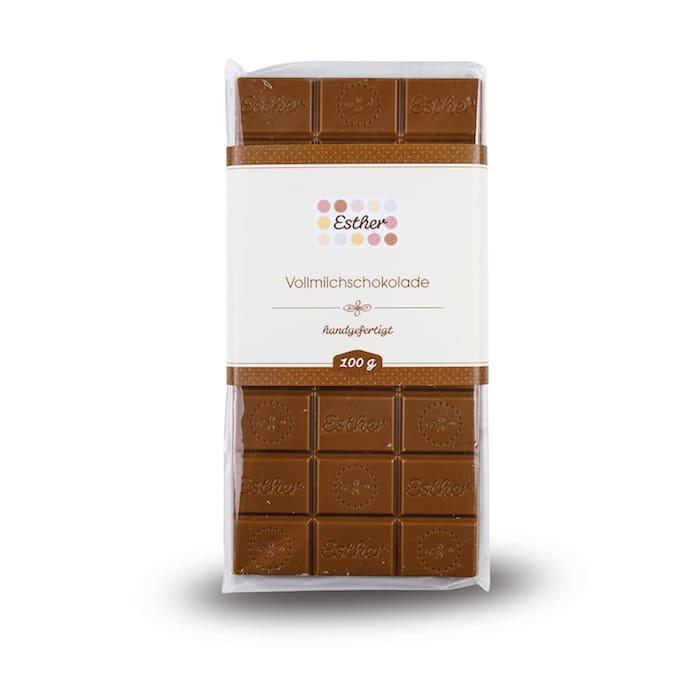 Vollmilchschokolade Schokoladentafel mit 100g der Esther Confiserie aus Kulmbach in Oberfranken
