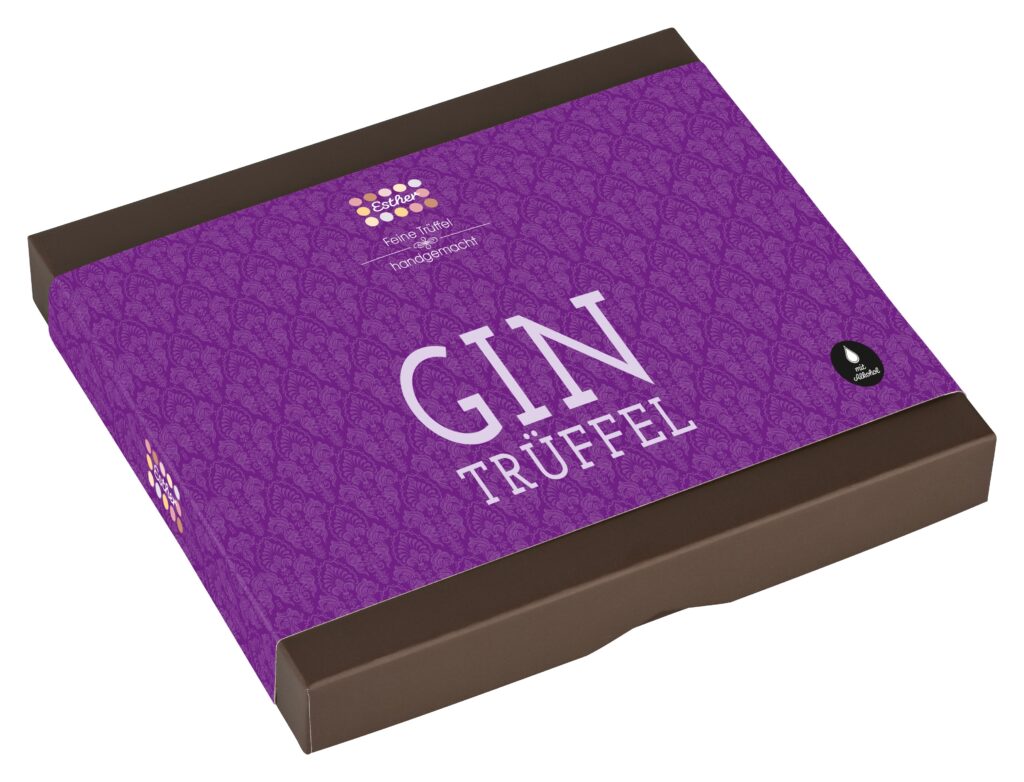 16er Pralinen Packung. Feine Gin Trüffel handwerklich hergestellt in der Esther Confiserie Kulmbach.