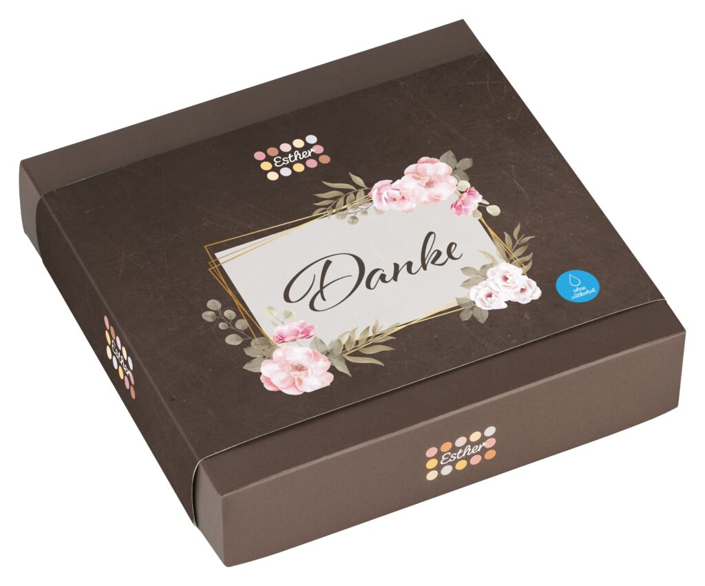 9er Esther Danke Klassikpackung mit 9 erlesenen Pralinen ohne Alkohol. Einfach mal danke sagen.