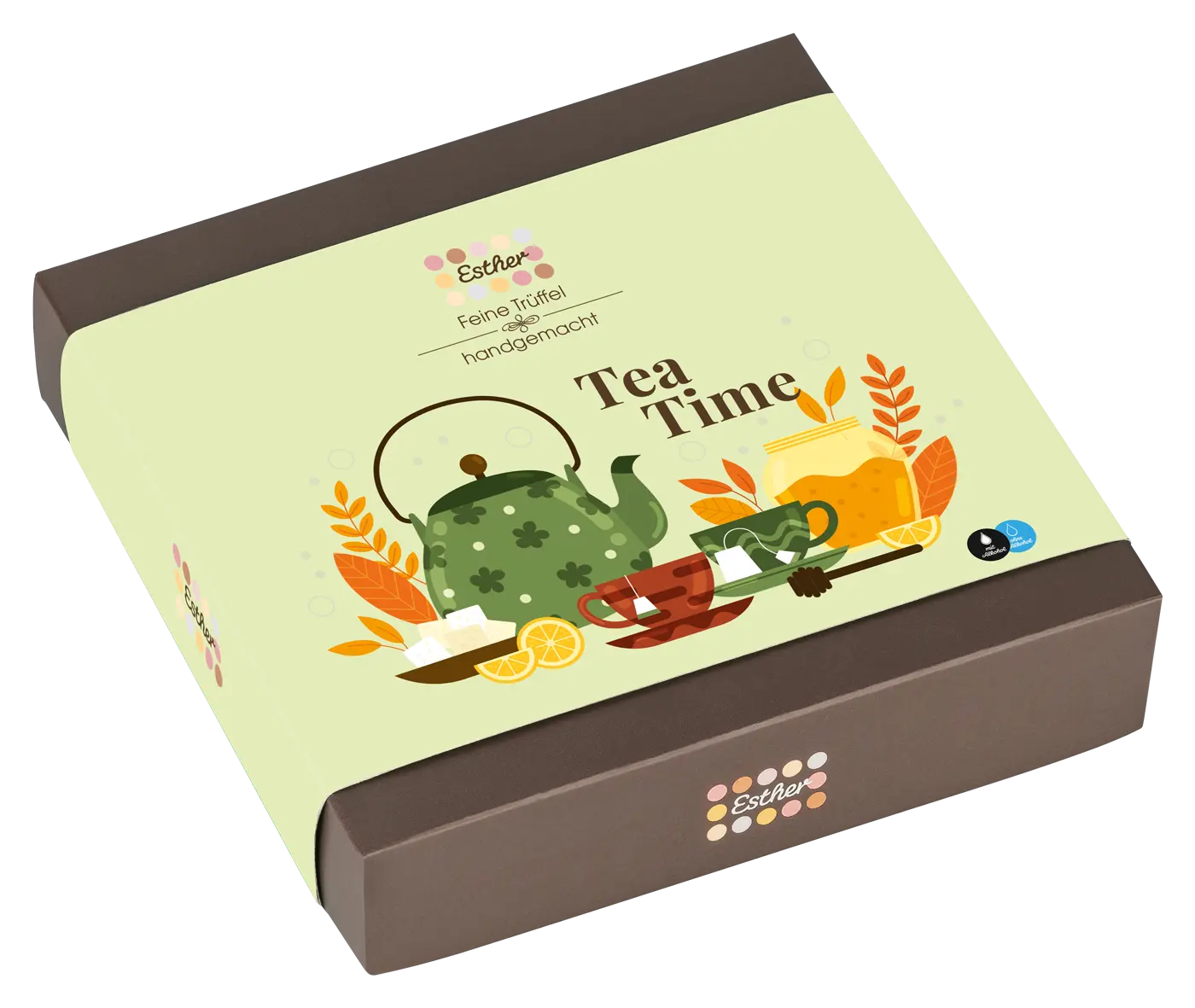 Esther Tea Time 9er Präsentpackung mit / ohne Alkohol - Trüffel & Pralinen Mix
